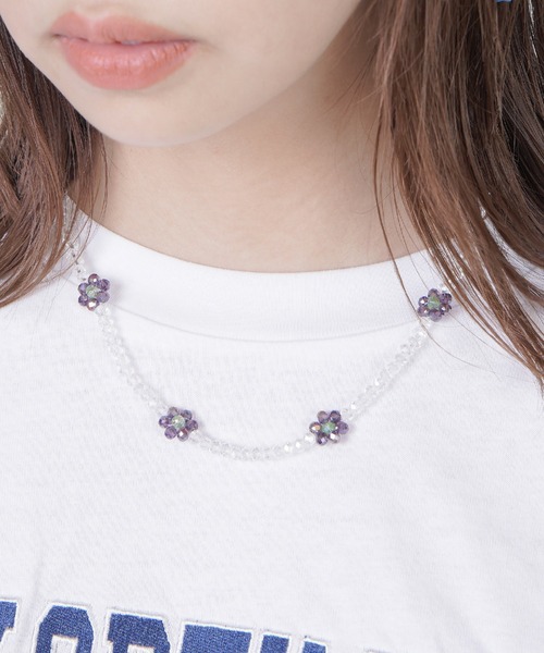 SPINNS(スピンズ)の「45cm フラワーモチーフビーズネックレス(ネックレス・レディース・パープル/カラフル・ONESIZE)」の1枚目の写真