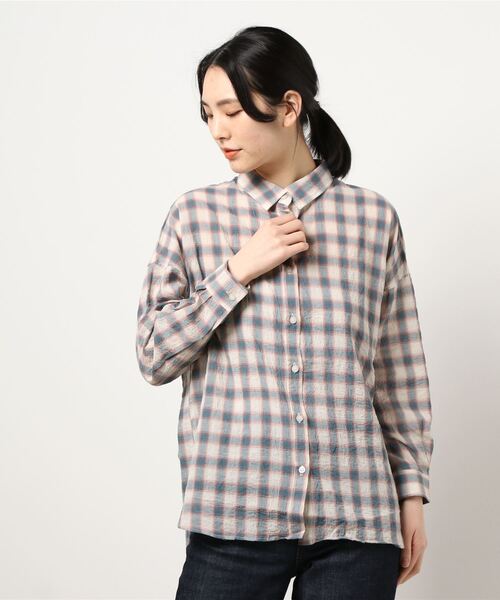 Green　Parks（グリーンパークス）の「シャーリングチェックカジュアルシャツ＊（シャツ/ブラウス・レディース・その他5/ストライプ/その他16/ブルー系その他3・FREE）」の10枚目の写真