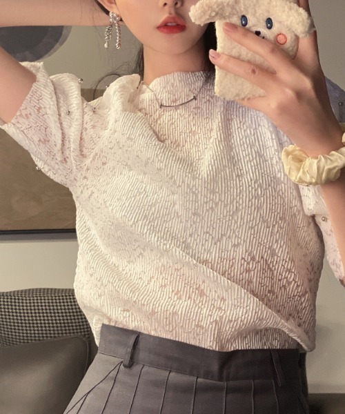 yuue' ( wear )(ユーイ)の「シースルーレースパフスリーブトップス(Tシャツ/カットソー・レディース・ホワイト/ライトブルー・FREE)」の7枚目の写真