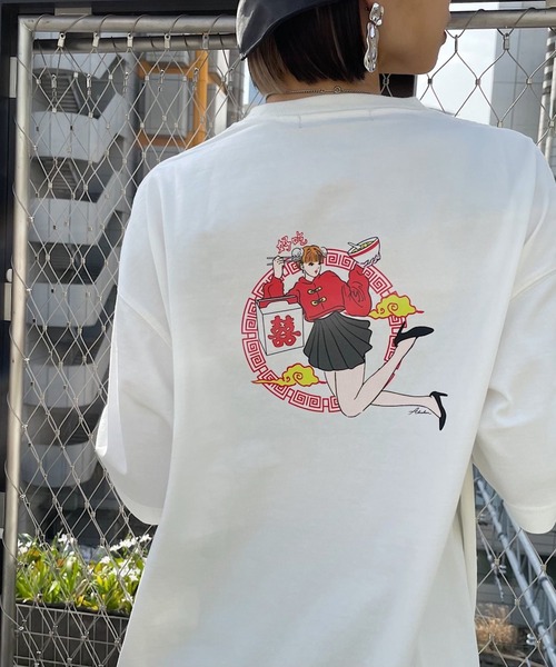 PAGEBOY（ページボーイ）の「WEB限定アイテム / ABEchanイラストTシャツ（Tシャツ/カットソー・レディース・ブラック/オフホワイト/ブルー系その他/チャコール・FREE）」の2枚目の写真