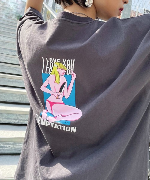 PAGEBOY（ページボーイ）の「WEB限定アイテム / ABEchanイラストTシャツ（Tシャツ/カットソー・レディース・ブラック/オフホワイト/ブルー系その他/チャコール・FREE）」の3枚目の写真