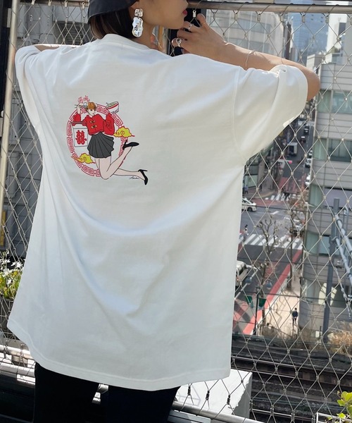 PAGEBOY（ページボーイ）の「WEB限定アイテム / ABEchanイラストTシャツ（Tシャツ/カットソー・レディース・ブラック/オフホワイト/ブルー系その他/チャコール・FREE）」の6枚目の写真