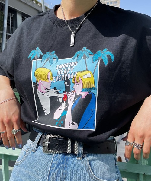 PAGEBOY（ページボーイ）の「WEB限定アイテム / ABEchanイラストTシャツ（Tシャツ/カットソー・レディース・ブラック/オフホワイト/ブルー系その他/チャコール・FREE）」の11枚目の写真