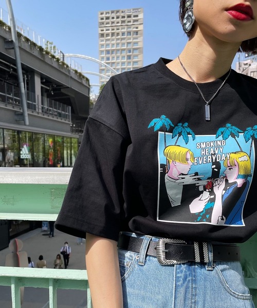 PAGEBOY（ページボーイ）の「WEB限定アイテム / ABEchanイラストTシャツ（Tシャツ/カットソー・レディース・ブラック/オフホワイト/ブルー系その他/チャコール・FREE）」の13枚目の写真