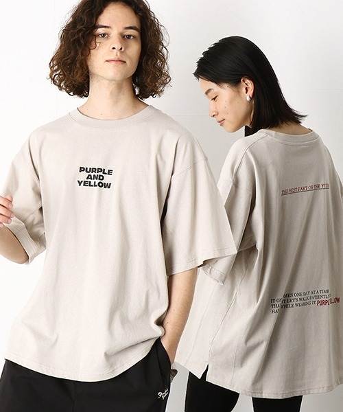 Purple&Yellow(パープルアンドイエロー)の「切替 ビッグシルエットTシャツ(Tシャツ/カットソー・メンズ・ホワイト/ブラック/グレイッシュベージュ・SMALL/MEDIUM/LARGE)」の3枚目の写真