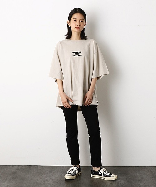 Purple&Yellow(パープルアンドイエロー)の「切替 ビッグシルエットTシャツ(Tシャツ/カットソー・メンズ・ホワイト/ブラック/グレイッシュベージュ・SMALL/MEDIUM/LARGE)」の7枚目の写真