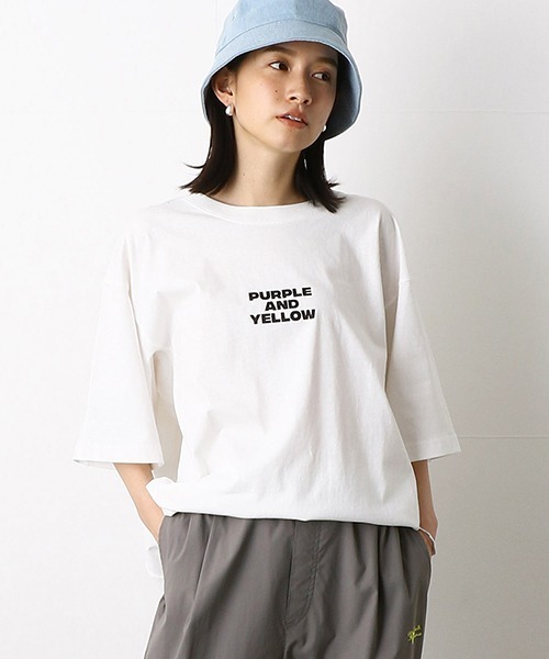 Purple&Yellow(パープルアンドイエロー)の「切替 ビッグシルエットTシャツ(Tシャツ/カットソー・メンズ・ホワイト/ブラック/グレイッシュベージュ・SMALL/MEDIUM/LARGE)」の11枚目の写真