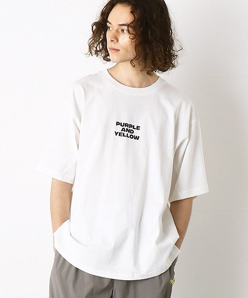 Purple&Yellow(パープルアンドイエロー)の「切替 ビッグシルエットTシャツ(Tシャツ/カットソー・メンズ・ホワイト/ブラック/グレイッシュベージュ・SMALL/MEDIUM/LARGE)」の12枚目の写真