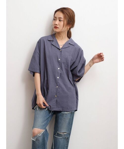 Ungrid（アングリッド）の「ウォッシュハーフスリーブルーズシャツ（シャツ/ブラウス・レディース・パープル/ブラウン/ブルー・FREE）」の4枚目の写真