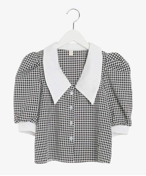 SONA(ソナ)の「SONYUNARA 配色襟チェック柄パフブラウス(シャツ/ブラウス・レディース・ブラック・FREE)」の3枚目の写真