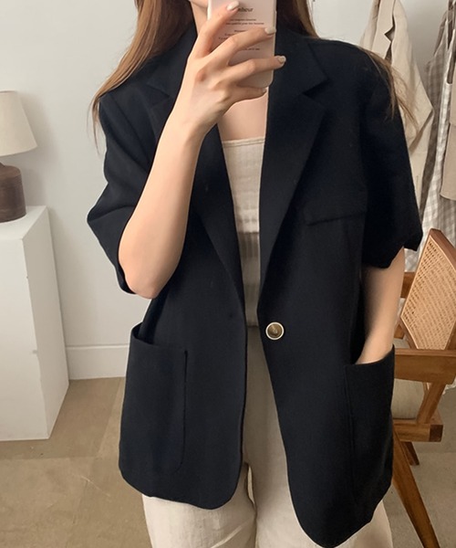 Doula Doula（ドゥーラドゥーラ）の「リネンライク半袖ジャケット＋ワイドパンツ　セットアップ（セットアップ・レディース・ブラック/ベージュ・FREE）」の12枚目の写真