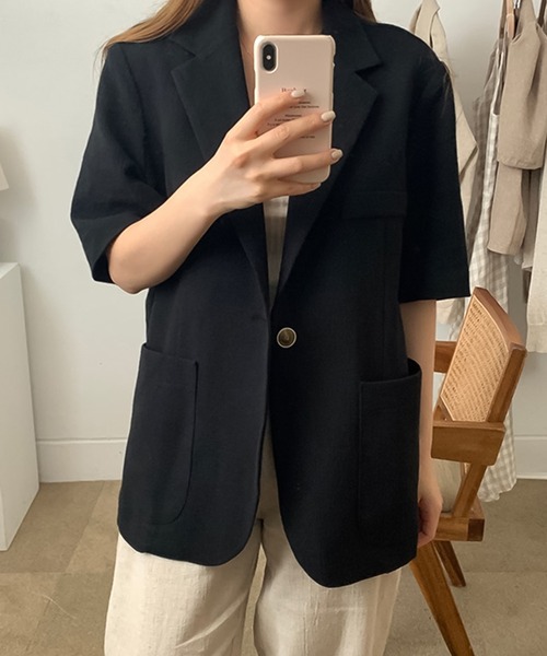 Doula Doula（ドゥーラドゥーラ）の「リネンライク半袖ジャケット＋ワイドパンツ　セットアップ（セットアップ・レディース・ブラック/ベージュ・FREE）」の13枚目の写真