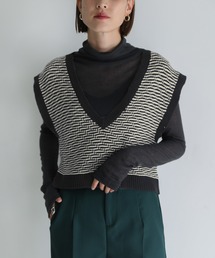 select MOCA | 2021 A/W Vネック柄ガーター編みショートベスト(ベスト)