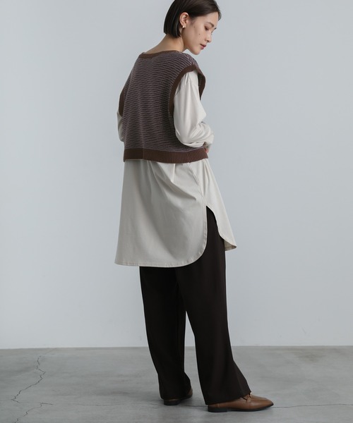 select MOCA（セレクトモカ）の「2021 AW Vネック柄ガーター編みショートベスト（ベスト・レディース・ブラック/ブラウン/カーキ・FREE）」の17枚目の写真