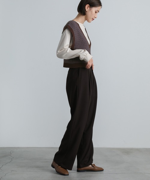 select MOCA（セレクトモカ）の「2021 AW Vネック柄ガーター編みショートベスト（ベスト・レディース・ブラック/ブラウン/カーキ・FREE）」の20枚目の写真