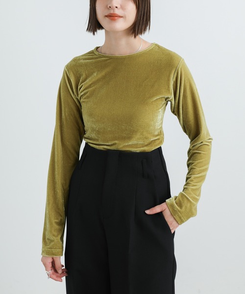 select MOCA(セレクトモカ)の「2021 AW ストレッチベロアカットソー(Tシャツ/カットソー・レディース・ブラウン/ライトグリーン/キャメル・FREE)」の2枚目の写真