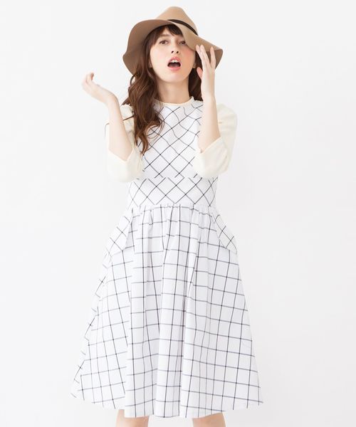 Another Edition（アナザーエディション）の「ウィンドペンノスリーブワンピース/AEBC WIND/PANE N/SL OP◆（ワンピース・レディース・オフホワイト・ﾌﾘ-）」の9枚目の写真