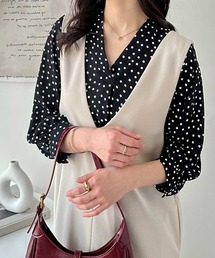 タックデザインスキッパーブラウス(七分袖)