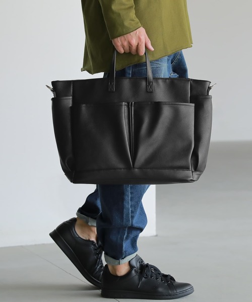 osharewalker（オシャレウォーカー）の「【廃盤】『大容量2wayデザインバッグ』（トートバッグ・レディース・アイボリー/ブラック/キャメル・FREE）」の2枚目の写真