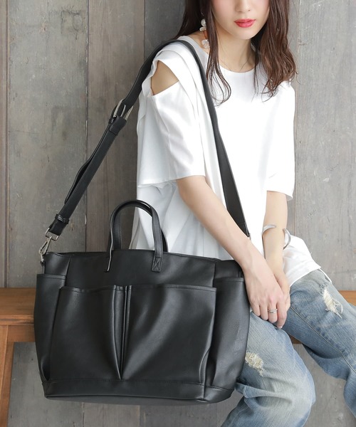 osharewalker（オシャレウォーカー）の「【廃盤】『大容量2wayデザインバッグ』（トートバッグ・レディース・アイボリー/ブラック/キャメル・FREE）」の5枚目の写真