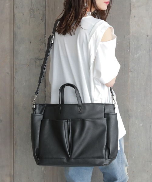 osharewalker（オシャレウォーカー）の「【廃盤】『大容量2wayデザインバッグ』（トートバッグ・レディース・アイボリー/ブラック/キャメル・FREE）」の4枚目の写真