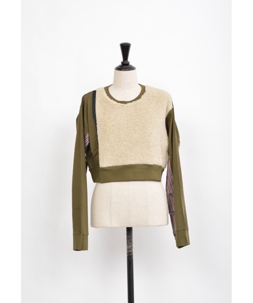 gomme（ゴム）の「60/-ファイン裏毛　ショートトレーナー（スウェット・レディース・ブラック/チャコールグレー/カーキ・MEDIUM）」の3枚目の写真