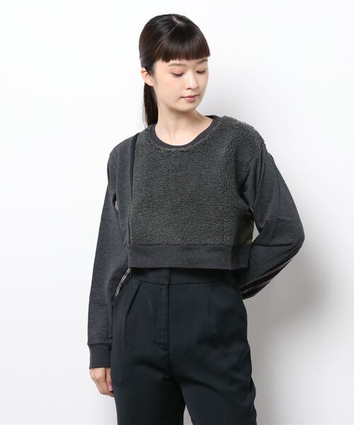 gomme（ゴム）の「60/-ファイン裏毛　ショートトレーナー（スウェット・レディース・ブラック/チャコールグレー/カーキ・MEDIUM）」の19枚目の写真