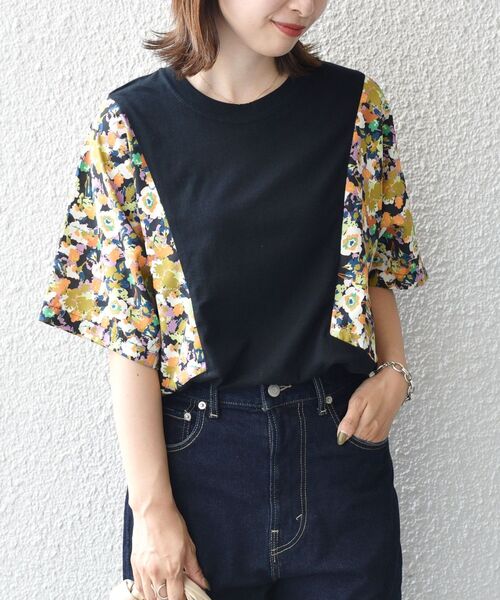 SHIPS（シップス）の「【SHIPS別注】MAISON No.8：ドッキングトップス（Tシャツ/カットソー・レディース・ベージュ/ベージュ系その他/ブラック・ONE SIZE）」の2枚目の写真