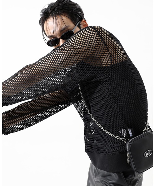 BASIC COTTON(ベーシックコットン)の「A'GEM/9 × .kom『BASIC COTTON/ベーシックコットン』UNISEX Mesh MTM/ベーシック ユニセックス メッシュ ロングスリーブ(Tシャツ/カットソー・メンズ・ブラック・FREE)」の5枚目の写真