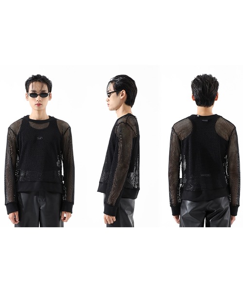 BASIC COTTON(ベーシックコットン)の「A'GEM/9 × .kom『BASIC COTTON/ベーシックコットン』UNISEX Mesh MTM/ベーシック ユニセックス メッシュ ロングスリーブ(Tシャツ/カットソー・メンズ・ブラック・FREE)」の4枚目の写真