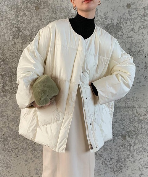 【新品】SELECT MOCA セレクトモカ　ノーカラーパッファーコートホワイト ノーカラーパッファーコート（ダウンジャケット/コート）｜select MOCA