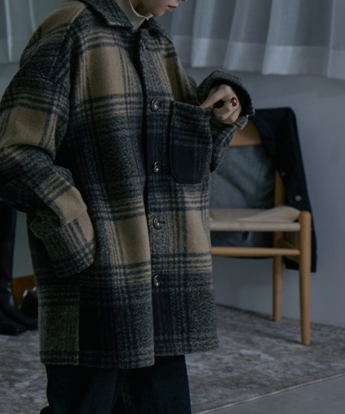 etoll.（エトル）の「フェイクウール チェック柄ジャケット（テーラードジャケット・レディース・ベージュ/ブラウン・M/L）」の9枚目の写真