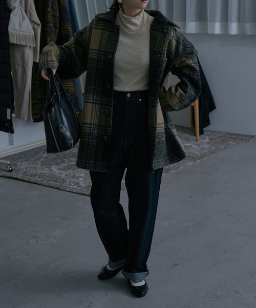 etoll.（エトル）の「フェイクウール チェック柄ジャケット（テーラードジャケット・レディース・ベージュ/ブラウン・M/L）」の10枚目の写真