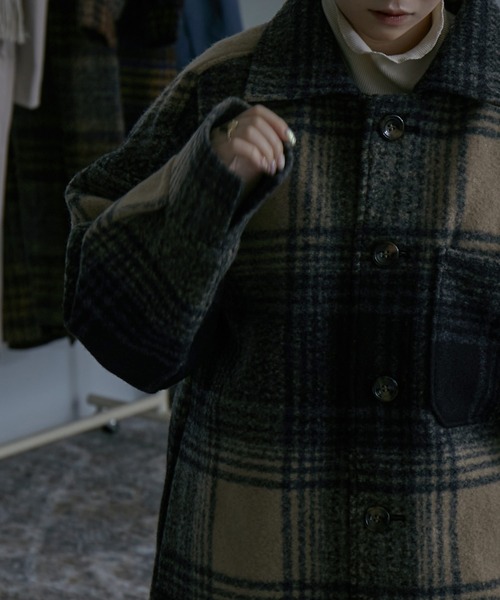 etoll.（エトル）の「フェイクウール チェック柄ジャケット（テーラードジャケット・レディース・ベージュ/ブラウン・M/L）」の15枚目の写真