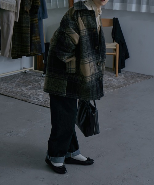 etoll.（エトル）の「フェイクウール チェック柄ジャケット（テーラードジャケット・レディース・ベージュ/ブラウン・M/L）」の6枚目の写真