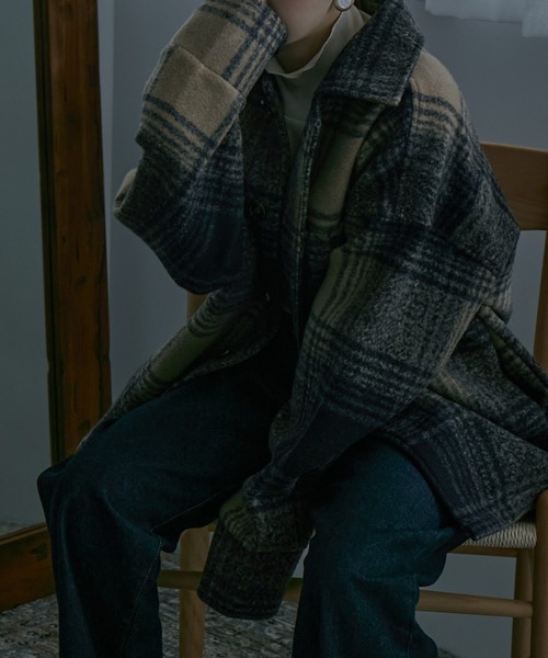 etoll.（エトル）の「フェイクウール チェック柄ジャケット（テーラードジャケット・レディース・ベージュ/ブラウン・M/L）」の3枚目の写真