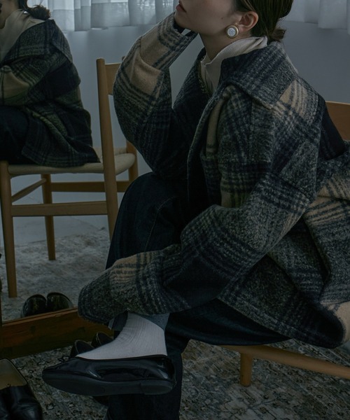 etoll.（エトル）の「フェイクウール チェック柄ジャケット（テーラードジャケット・レディース・ベージュ/ブラウン・M/L）」の12枚目の写真