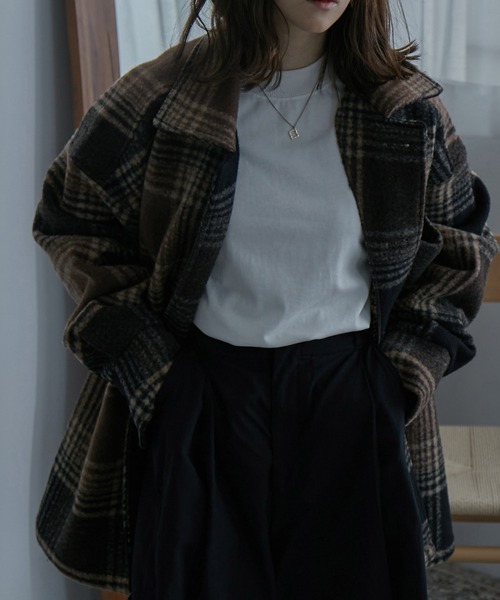 etoll.（エトル）の「フェイクウール チェック柄ジャケット（テーラードジャケット・レディース・ベージュ/ブラウン・M/L）」の16枚目の写真