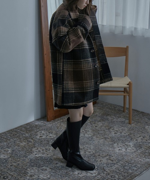 etoll.（エトル）の「フェイクウール チェック柄ジャケット（テーラードジャケット・レディース・ベージュ/ブラウン・M/L）」の7枚目の写真