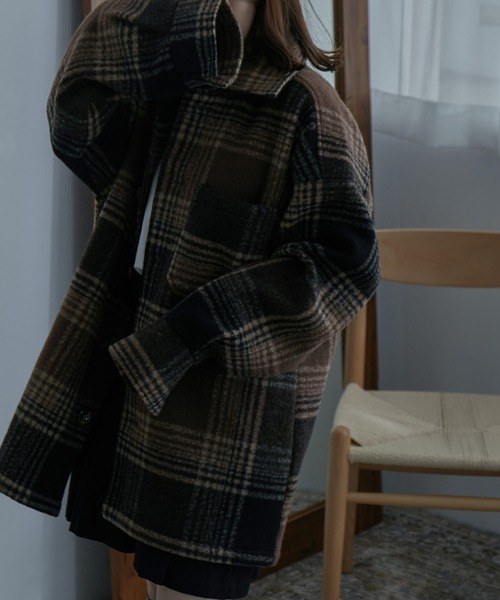 etoll.（エトル）の「フェイクウール チェック柄ジャケット（テーラードジャケット・レディース・ベージュ/ブラウン・M/L）」の13枚目の写真