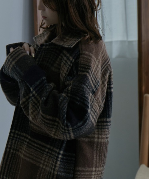 etoll.（エトル）の「フェイクウール チェック柄ジャケット（テーラードジャケット・レディース・ベージュ/ブラウン・M/L）」の4枚目の写真
