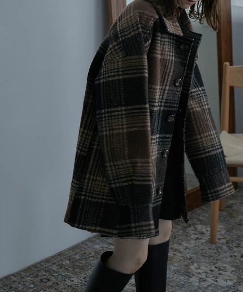 etoll.（エトル）の「フェイクウール チェック柄ジャケット（テーラードジャケット・レディース・ベージュ/ブラウン・M/L）」の22枚目の写真