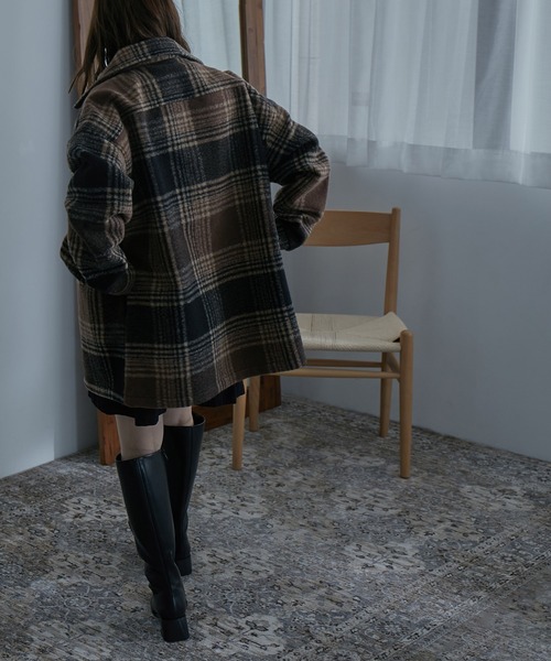 etoll.（エトル）の「フェイクウール チェック柄ジャケット（テーラードジャケット・レディース・ベージュ/ブラウン・M/L）」の19枚目の写真