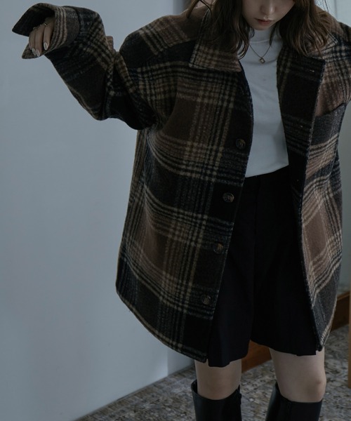 etoll.（エトル）の「フェイクウール チェック柄ジャケット（テーラードジャケット・レディース・ベージュ/ブラウン・M/L）」の11枚目の写真