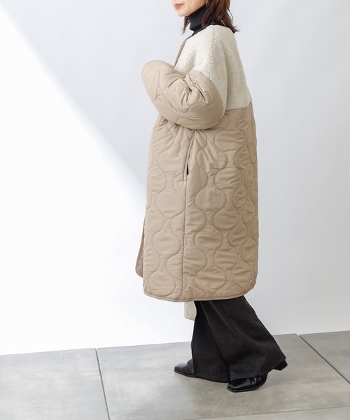 COLONY 2139(コロニートゥーワンスリーナイン)の「ボア×キルトノーカラーロングコート(ノーカラーコート・レディース・ブラック/カーキ/グレイッシュベージュ・FREE)」の9枚目の写真