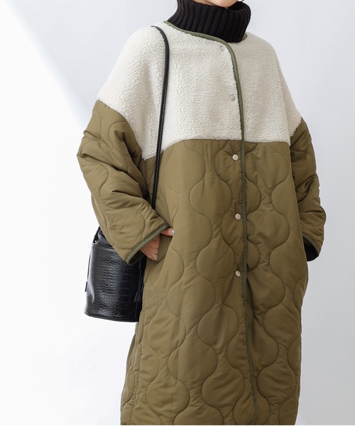 COLONY 2139(コロニートゥーワンスリーナイン)の「ボア×キルトノーカラーロングコート(ノーカラーコート・レディース・ブラック/カーキ/グレイッシュベージュ・FREE)」の16枚目の写真