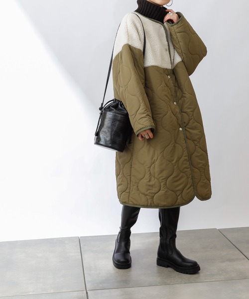 COLONY 2139(コロニートゥーワンスリーナイン)の「ボア×キルトノーカラーロングコート(ノーカラーコート・レディース・ブラック/カーキ/グレイッシュベージュ・FREE)」の17枚目の写真