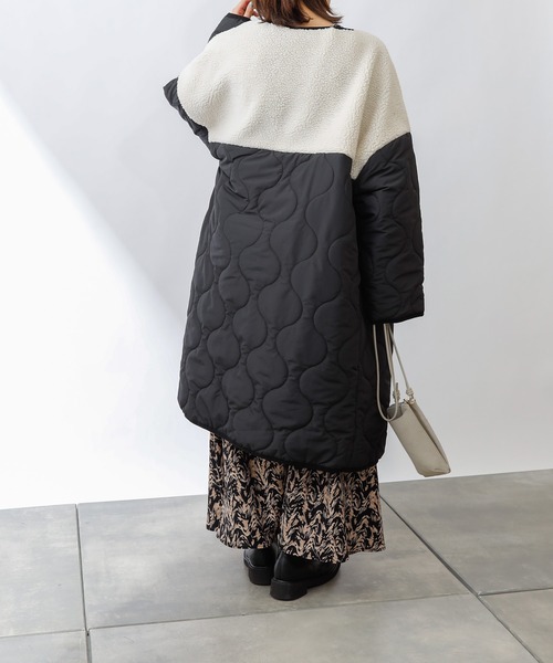 COLONY 2139(コロニートゥーワンスリーナイン)の「ボア×キルトノーカラーロングコート(ノーカラーコート・レディース・ブラック/カーキ/グレイッシュベージュ・FREE)」の5枚目の写真