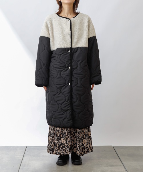COLONY 2139(コロニートゥーワンスリーナイン)の「ボア×キルトノーカラーロングコート(ノーカラーコート・レディース・ブラック/カーキ/グレイッシュベージュ・FREE)」の20枚目の写真