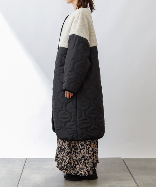 COLONY 2139(コロニートゥーワンスリーナイン)の「ボア×キルトノーカラーロングコート(ノーカラーコート・レディース・ブラック/カーキ/グレイッシュベージュ・FREE)」の21枚目の写真